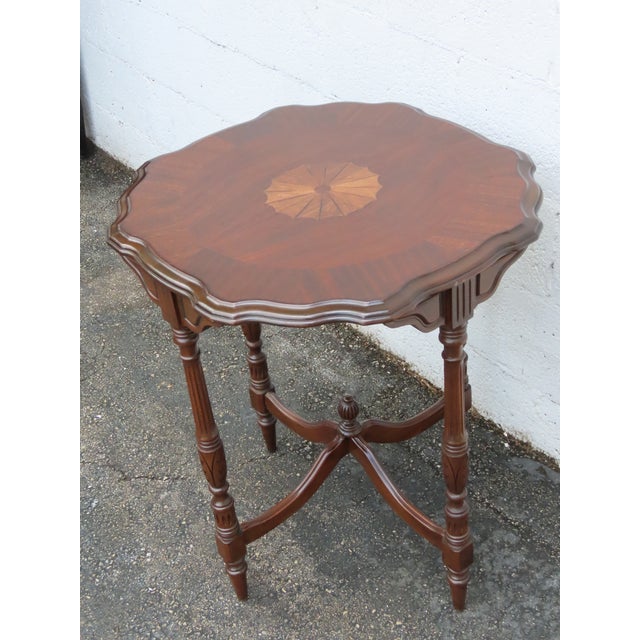 Early 1900s Inlay Round Carved Side End Accent Table 6335 For Sale - Image 11 of 12
