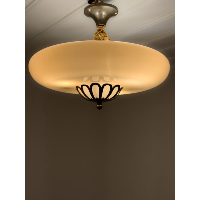 Brown Swedish Grace Brass and Glass Ceiling Lamp by Harald Notini for Böhlmarks, 1929 For Sale - Image 8 of 12