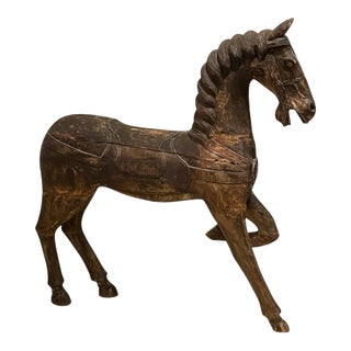 Large Antique French Carved Wooden Horse For Sale