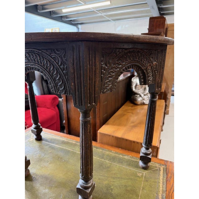 Carved Oak Half Moon Side Table For Sale - Image 4 of 8