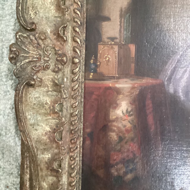 Late 19th Century Antique Painting on Canvas Interior Scene With Two Women For Sale - Image 5 of 12