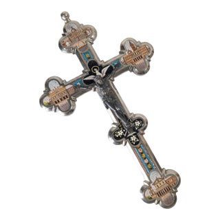 19th Century Italian Micro Mosaic Crucifix House Cross, Vatican Rome For Sale