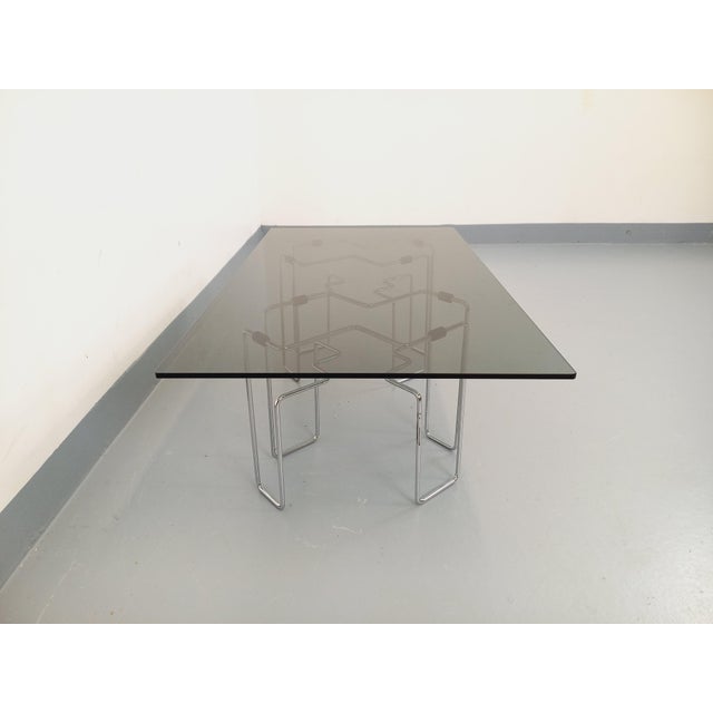 Vintage Space Age Rectangular Coffee Table in Smoked Glass and Chrome Metal, 1970s For Sale - Image 6 of 15