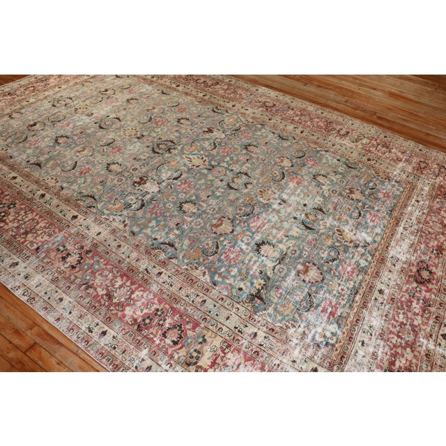 Antique Zabihi Collection Worn Persian Meshed Rug For Sale - Image 9 of 12