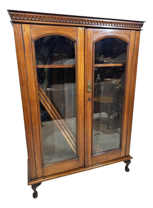 Victorian Adjustable Shelf Mahogany Bookcase with Glass Double Doors, 1850