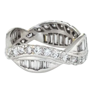 Vintage Platinum Diamond Mixed Cuts Wedding Band Eternity Ring Size 6.5
