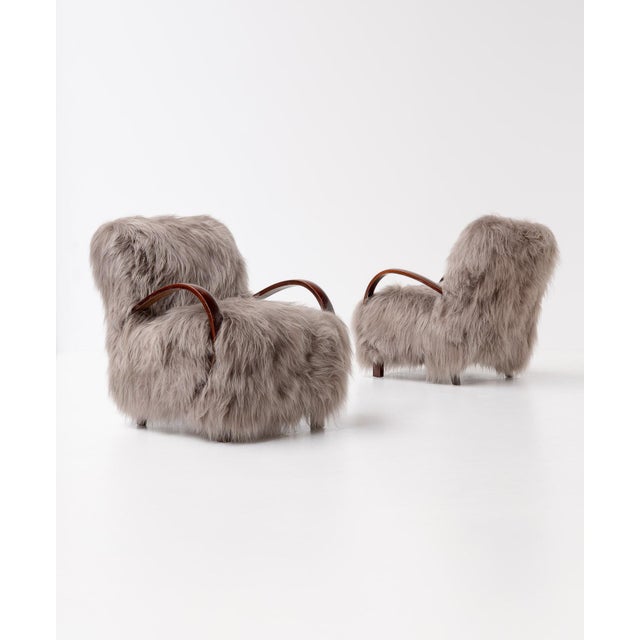 1950s Scandinavian Armchairs in Long Haired Sheepskin, 1950s, Set of 2 For Sale - Image 5 of 12