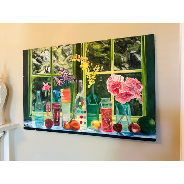 Large Vivid Vintage Oil on Canvas Painting For Sale - Image 4 of 8