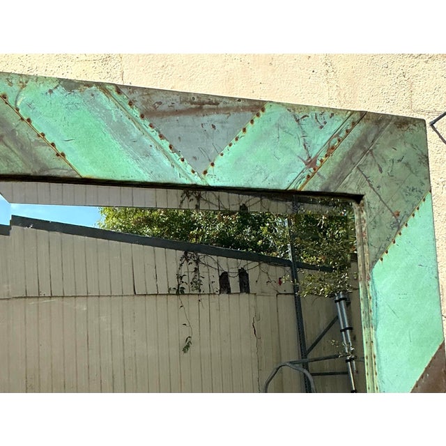 Vintage Boho Chevron Verdigris Copper Floor Mirror For Sale - Image 12 of 12