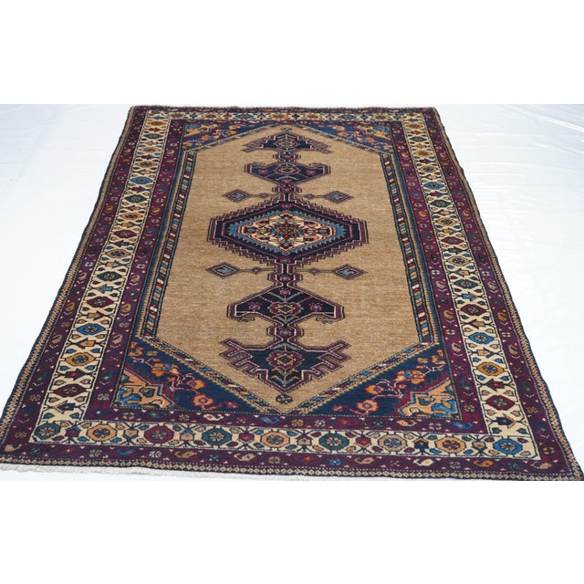 Tan Antique Bidjar Rug 4'6'' X 7'3'' For Sale - Image 8 of 12