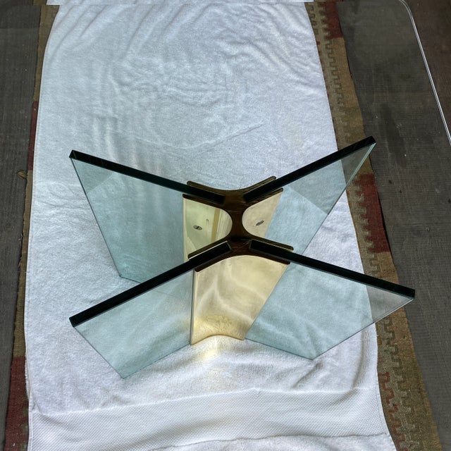 1970s Mid Century Modernist Glass and Solid Brass Side Table- Peter Ghyczy Attributed For Sale In Seattle - Image 6 of 10