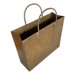 Vintage Gio Ponti Style Italian Italy Brass Shopping Bag Wastebasket Trash Can For Sale