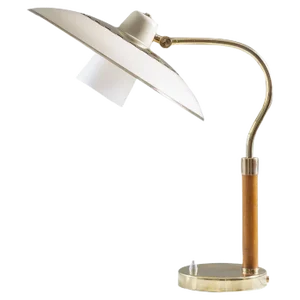Mid-Century Swedish Model 600 Table Lamp in Brass, Glass and Wood from Boréns