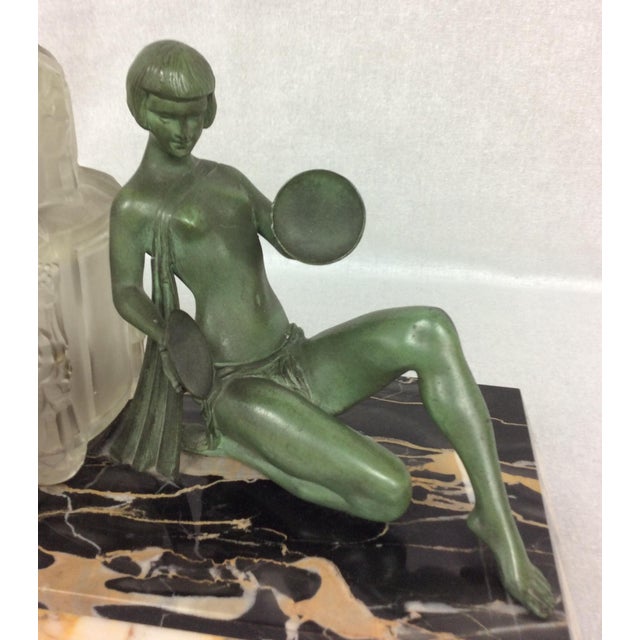 Marius-Ernest Sabino Marius-Ernest Sabino French Art Deco Table Lamp and Marble Garniture, Signed For Sale - Image 4 of 11