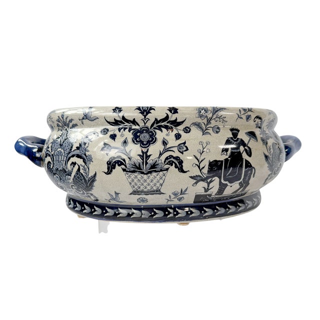 Ink Blue Vintage Large Indigo Blue & Ivory Chinoiserie Elephant Footbath Planter For Sale - Image 8 of 8