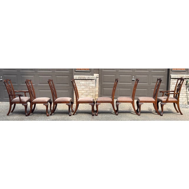 Wood George III Expandable Flame Mahogany Table & 8 Chippendale Chairs by Drexel Heritage - 11 Pieces For Sale - Image 7 of 12