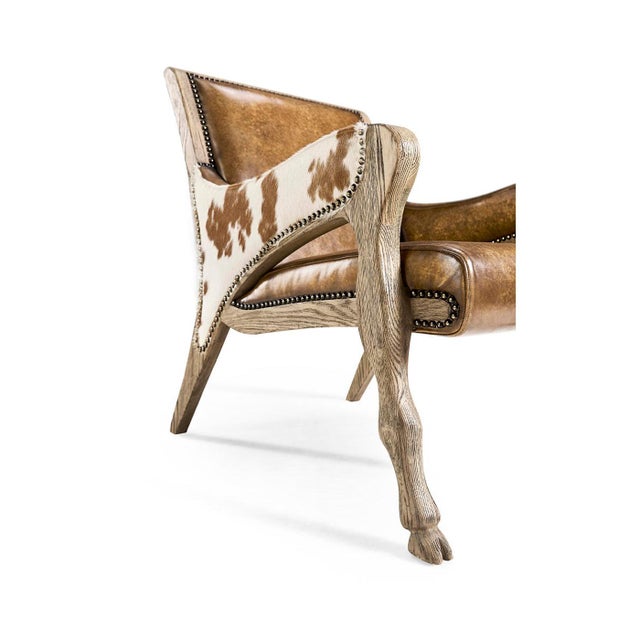 Wood Rustic Western Leather & Hide Accent Chair For Sale - Image 7 of 9