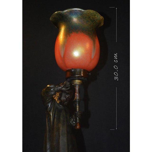 Antique French Art Nouveau Figural Bronze Table Lamp by A.J. Scottie, 1900s For Sale - Image 17 of 18