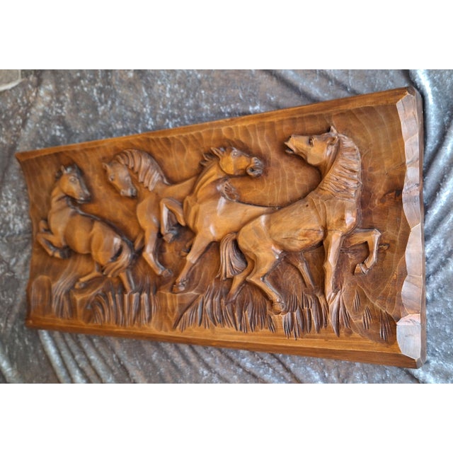 Wood Hand-Carved Wall Panel Horses in Maple Wood from G. Passens, 1970s For Sale - Image 7 of 7