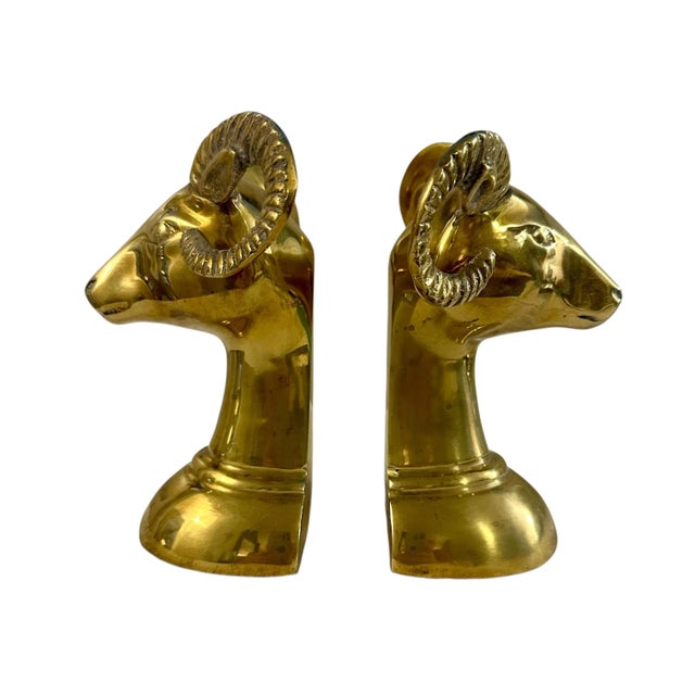Vintage Brass Rams Head Bookends - A Pair For Sale - Image 4 of 12