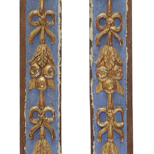 18th Century Carved Wood Friezes Lacquered in Blue and Fine Gold, Set of 2 For Sale - Image 3 of 6