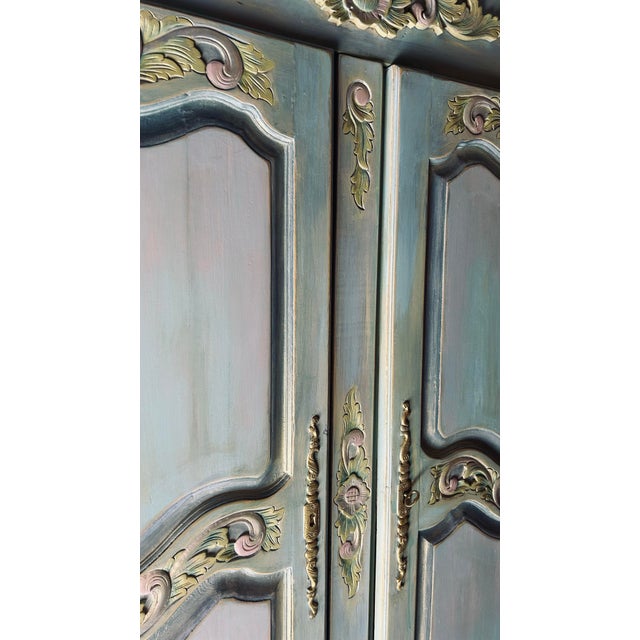 Gorgeous Whimsical and Romantic Blue Vintage French Provincial Armoire Custom Hand Painted. For Sale - Image 11 of 12