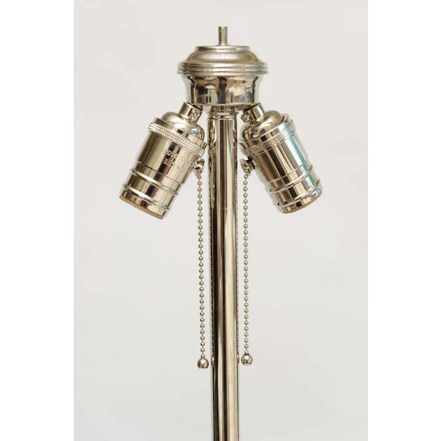 Vintage Murano Marbro Lamp Co. Turquoise Caribbean Sky Blue Ribbed Glass, Nickel Silver and Wood Lamps Pair Of For Sale In Miami - Image 6 of 10