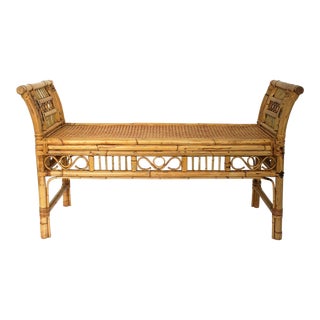 Wicker Bamboo Cane Bench Indoors or Patio Porch For Sale