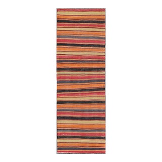 Kilim Runner With Multicolor Horizontal Stripes 3'10 X 11'3 For Sale