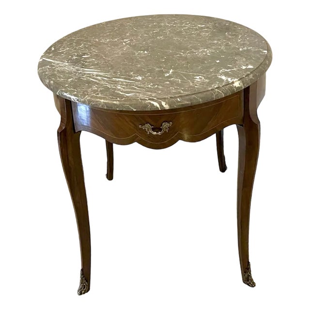 Victorian French Freestanding Kingwood Marble Top Lamp Table, 1880s For Sale