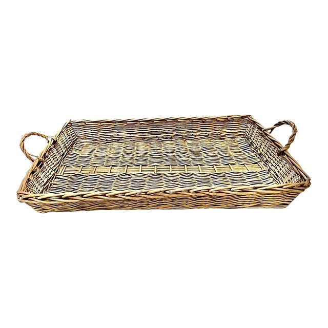 Vintage French Provincial Wicker Gallery Tray For Sale