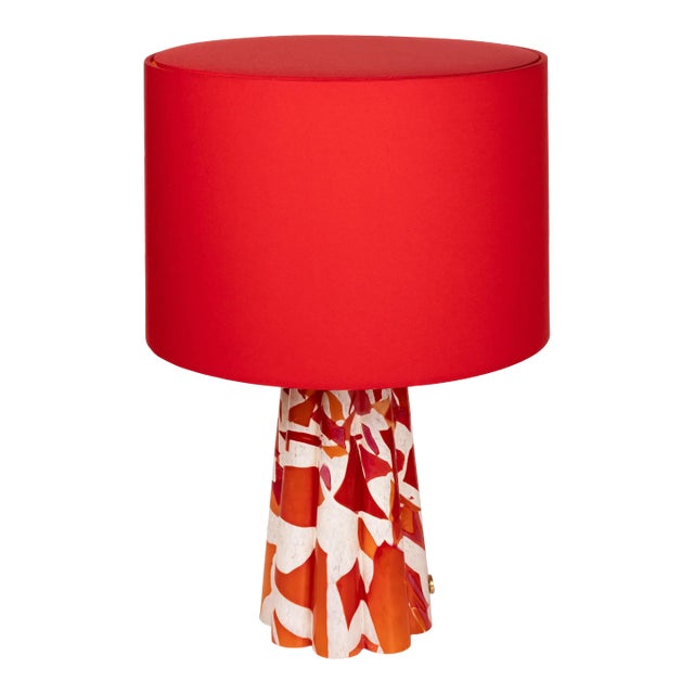 Stories of Italy Red Nougat Scallop Bucket Lamp with Red Lampshade For Sale