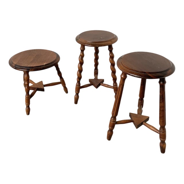 Trio of Tripod Stools, 1950s, Set of 3 For Sale