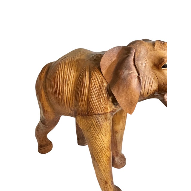 Vintage Moroccan Leather Elephant Sculpture, Handcrafted With Glass Eyes, 26.5” Tall For Sale - Image 14 of 18