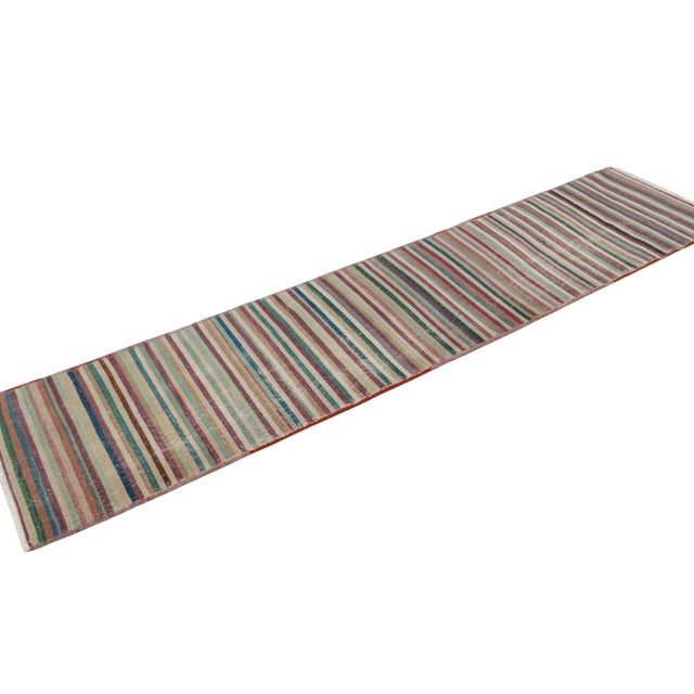 Rug & Kilim Vintage Zeki Müren Runner Rug With Polychromatic Stripes, From Rug & Kilim For Sale - Image 4 of 8