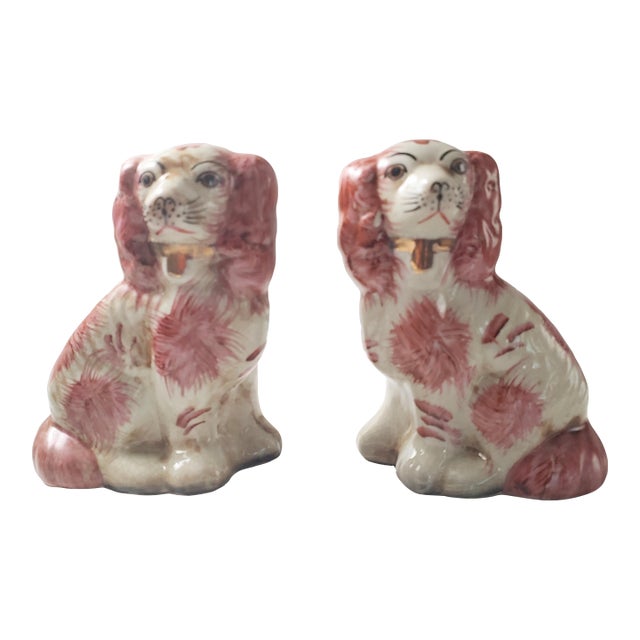 Vintage Reproduction Porcelain Staffordshire Dog Figurines, a Pair For Sale