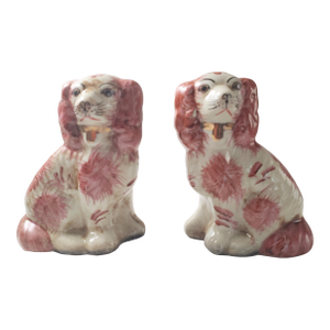 Vintage Reproduction Porcelain Staffordshire Dog Figurines, a Pair