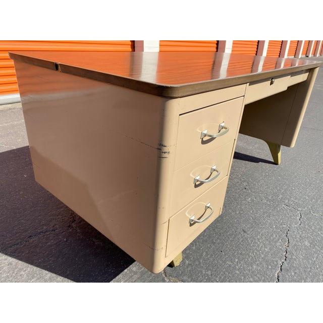 Cole Steel Vintage Mid Century Modern Cole Steel Tanker Desk For Sale - Image 4 of 11
