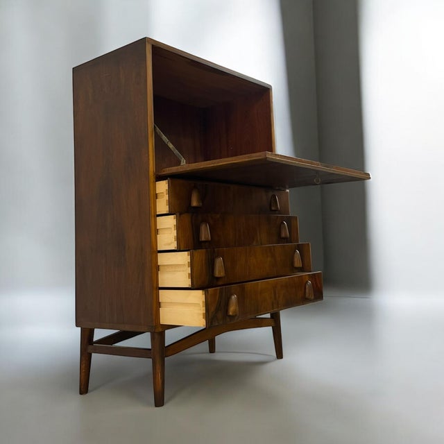 Brown Danish Secretary in French Walnut, 1950s For Sale - Image 8 of 15