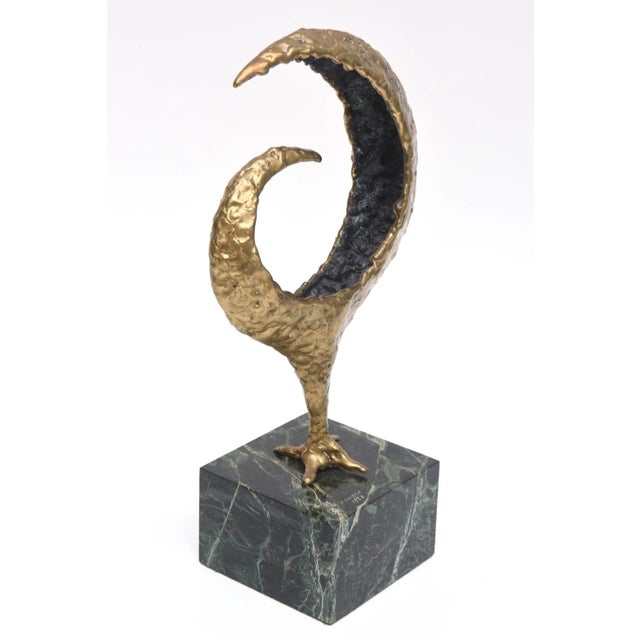 Johanne Gerber Vintage Molten Bronze and Green Variegated Marble Abstract Sculpture Signed by Gerber 1973 For Sale - Image 4 of 9