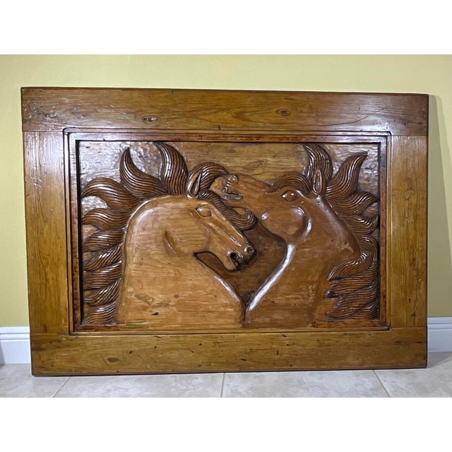 Large Antique Hand-Carved Wooden Horse Tableau - Wall Hanging For Sale - Image 9 of 12