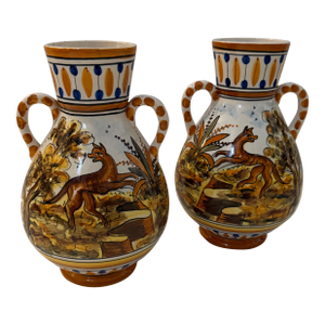 Vintage Hand-Painted Ceramic Vessels Pair
