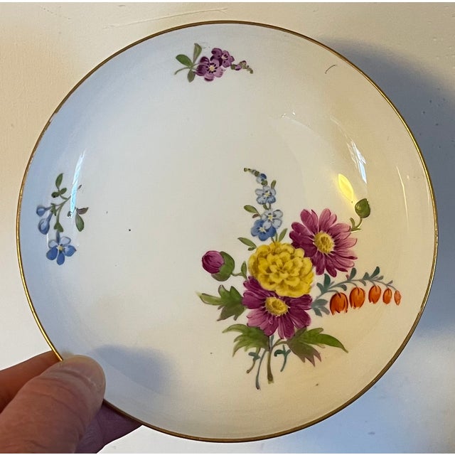 Rococo Antique 19th Century Meissen Porcelain Saucer Dish With Floral Decoration and Bright Yellow Ground on the Back For Sale - Image 3 of 16
