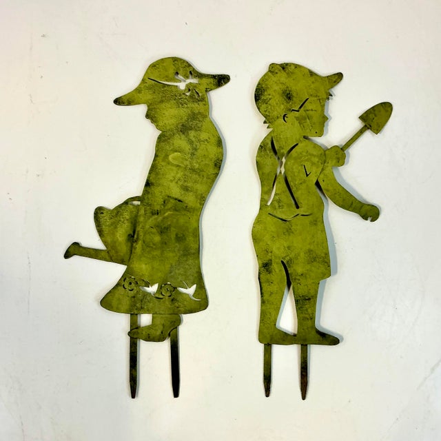 1950s Vintage Arts & Crafts Rustic European French Garden Ornaments, Kid Silhouettes - A Pair. For Sale - Image 4 of 15