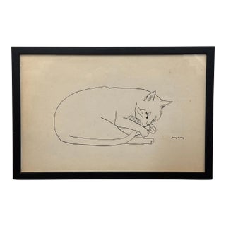 "Sleeping Cat" Line Drawing by Jerry O'Day (Geraldine Heib) For Sale