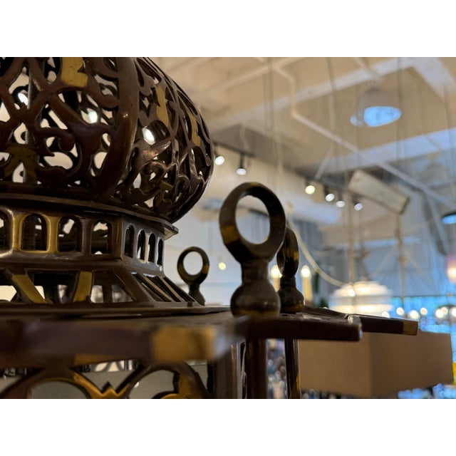 Metal Vintage Moorish Octagonal Metal + Glass Lantern For Sale - Image 7 of 12