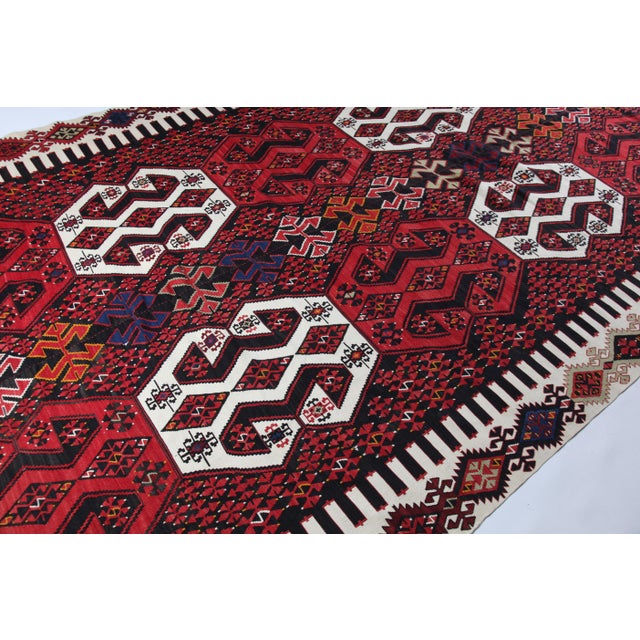 1940s Authentic Tribal Handwoven Kilim for Floor – Family Made Stitched Together - 6' 5'' X 13' 11'' For Sale - Image 11 of 14