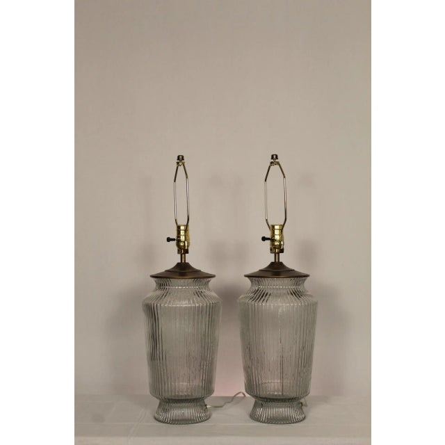 Translucent Mid 20th Century Modern Reeded Translucent Lamps - a Pair For Sale In Miami - Image 6 of 14