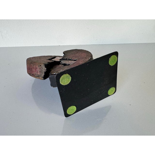 1980s Vintage Handmade Brutalist Abstract Pottery Sculpture on Metal Stand, Signed For Sale - Image 4 of 9