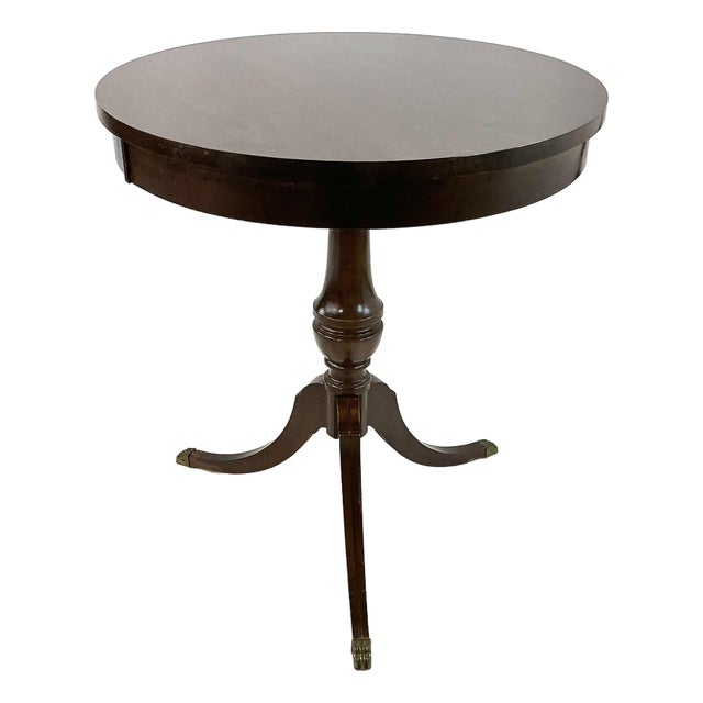 1960s Vintage French Empire Federal Mersman Round Tripod Pedestal Side Table. For Sale